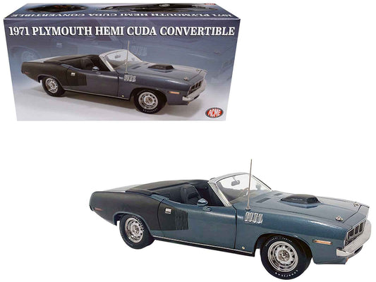 1971 Plymouth HEMI Cuda Convertible Winchester Gray with Black Soft Top Limited Edition to 354 pieces Worldwide 1/18 Diecast Model Car by ACME