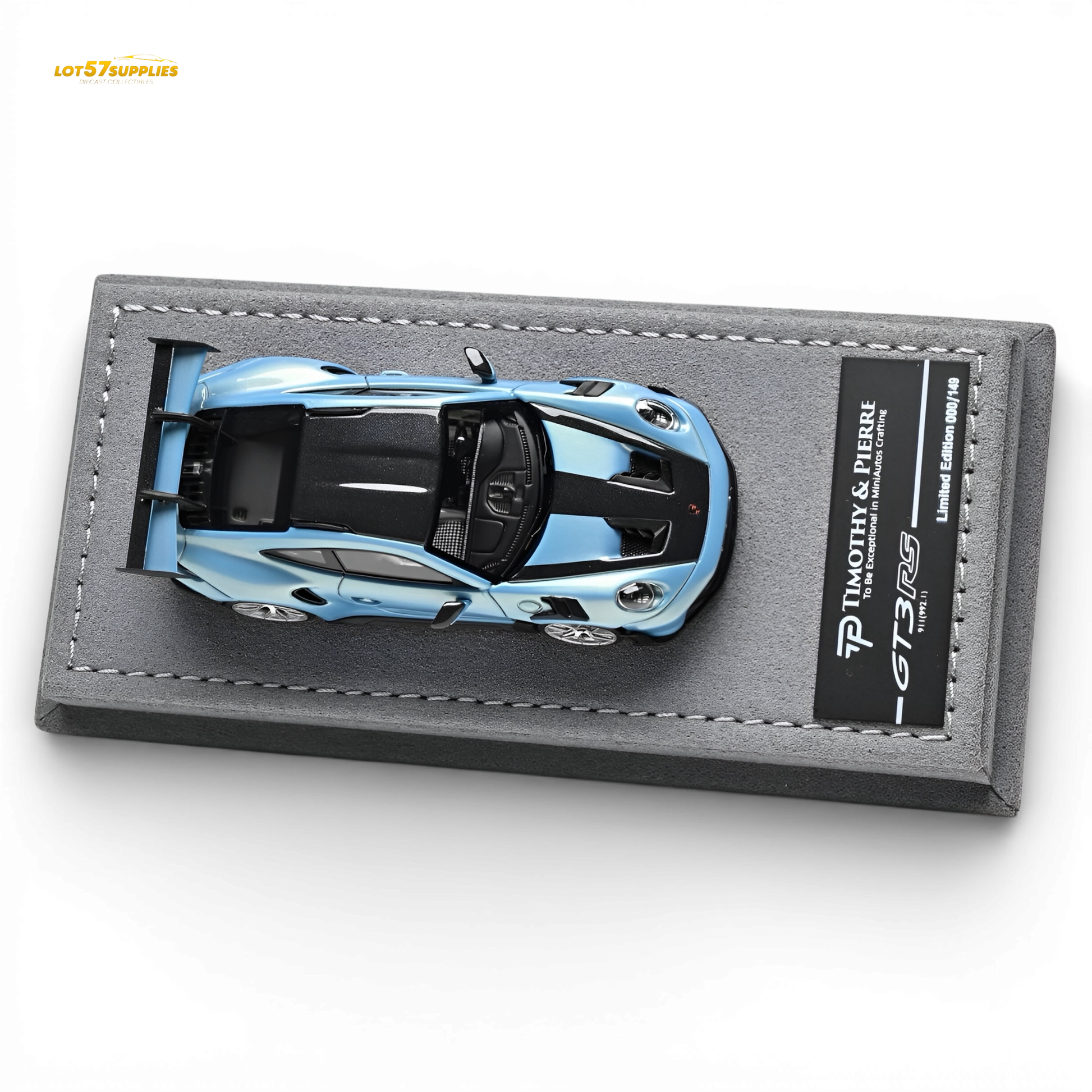 Blue Porsche 911 992 GT3 RS diecast model in 1:64 scale from Lot57Supplies Diecast Shop, detailed miniature car image.