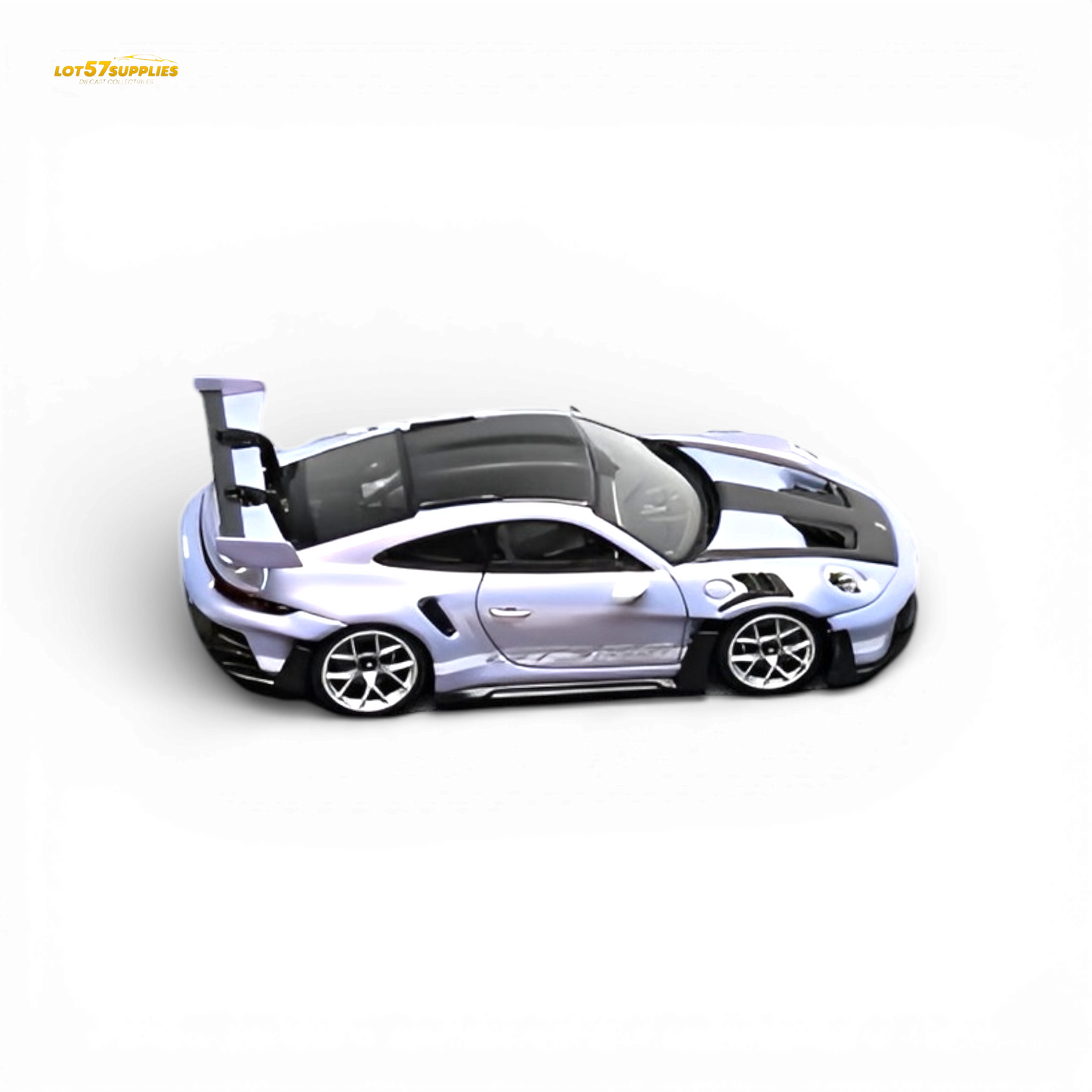 Purple 1:64 scale TP Porsche 911 992 GT3 RS diecast model by Lot57Supplies Diecast Shop, detailed view of the collectible car.
