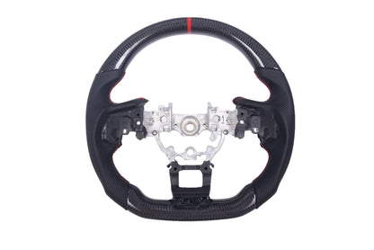 JDMuscle Carbon-Lite Series steering wheel for 2022-2025 Subaru WRX, lightweight racing-style steering wheel with carbon fiber detailing.