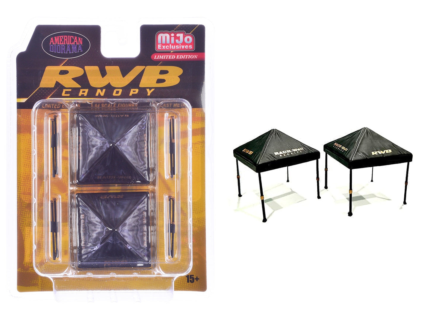 "RWB (RAUH-Welt BEGRIFF)" Canopy 2 Piece Set Black Limited Edition for 1/64 Scale Models by American Diorama