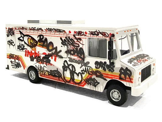 Food Truck "The Graffiti Truck" White with Graphics 1/64 Diecast Model by American Diorama
