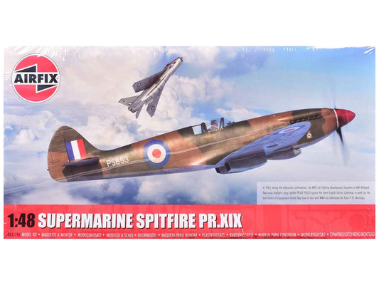 Level 2 Model Kit Supermarine Spitfire PR.XIX Fighter Aircraft with 3 Scheme Options 1/48 Plastic Model Kit by Airfix