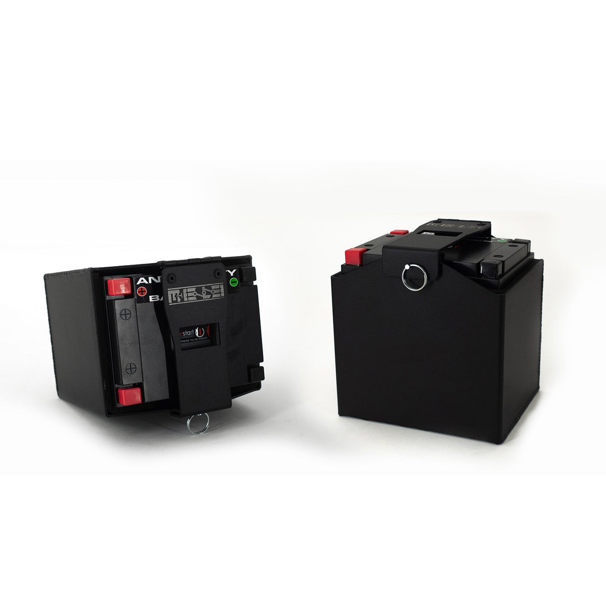 Black MeLe ATX30 Rally Spec Battery Mount by MeLe Design Firm, showing a sturdy, black battery mount designed for rally car applications.