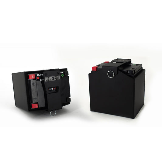 Black MeLe ATX30 Rally Spec Battery Mount for Antigravity batteries, designed for secure installation in automotive applications.