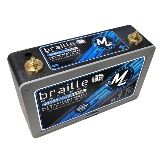 MeLe Design Firm Braille B128L Micro-Lite Lithium Battery, compact rechargeable battery for assistive devices, front view.