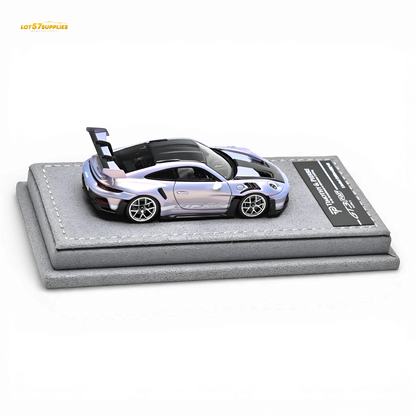 Purple 1:64 scale TP Porsche 911 992 GT3 RS diecast model from Lot57Supplies Diecast Shop, with detailed car design and realistic features.