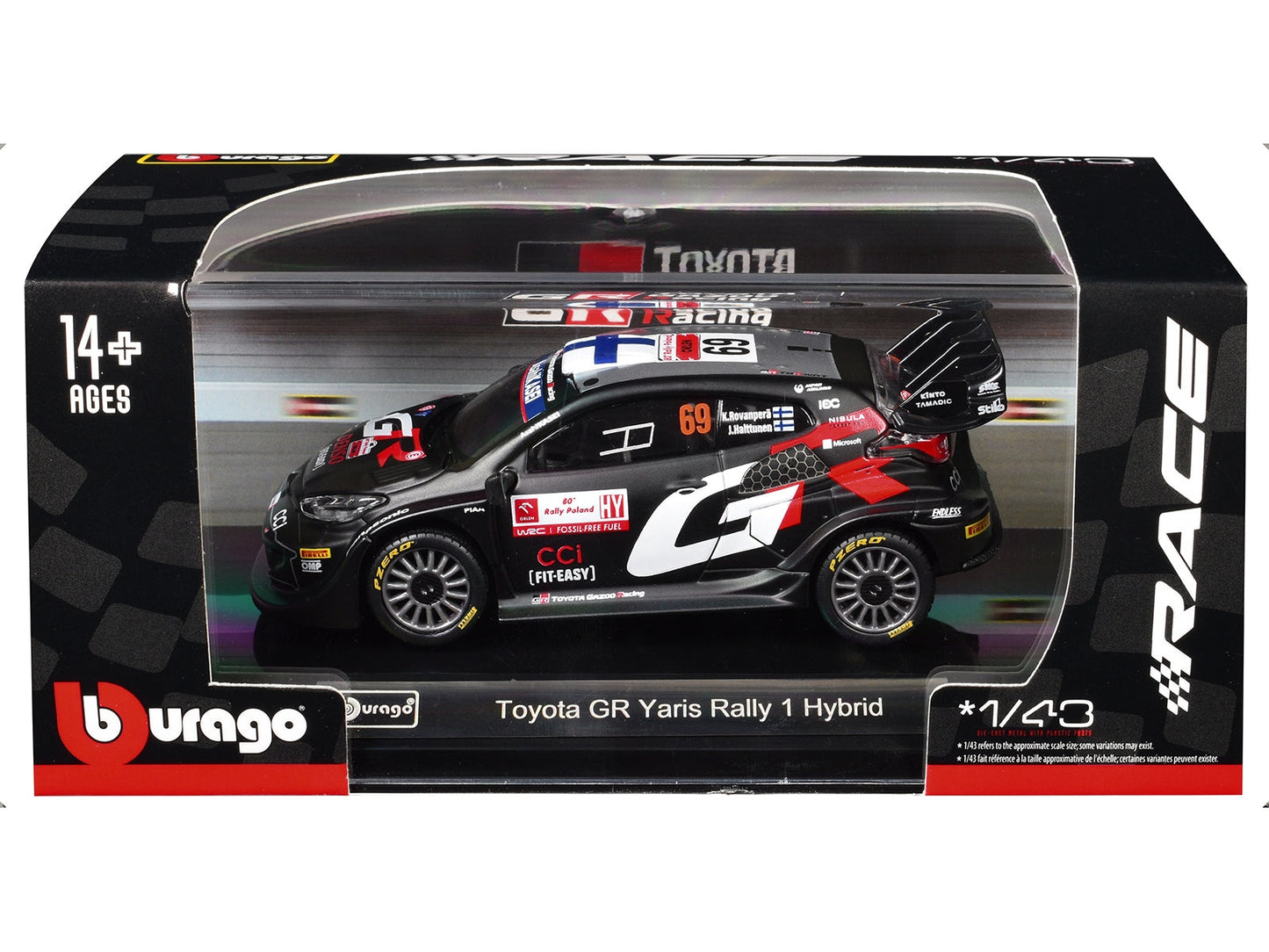 Toyota GR Yaris Rally1 Hybrid #69 Kalle Rovanpera - Jonne Halttunen "Toyota Gazoo Racing WRT" "World Rally Championship" (2024) "Race" Series 1/43 Diecast Model Car by Bburago