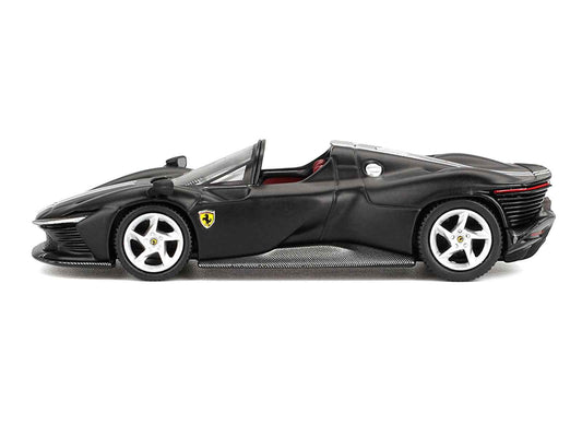 Ferrari Daytona SP3 Matt Black with White Stripes and Red Interior 1/64 Diecast Model Car by BBR