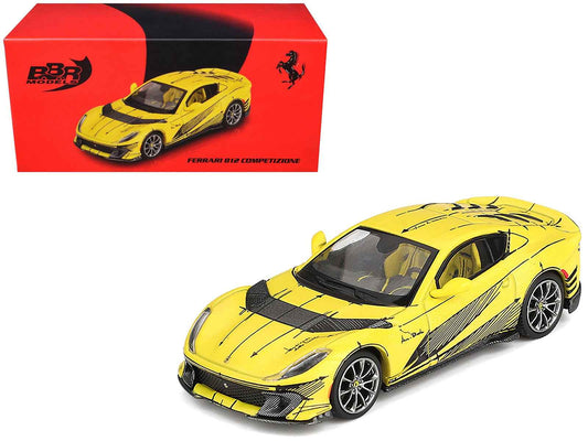 Ferrari 812 Competizione Matt Yellow with Graphics and Yellow Interior "Tailor Made" 1/64 Diecast Model Car by BBR
