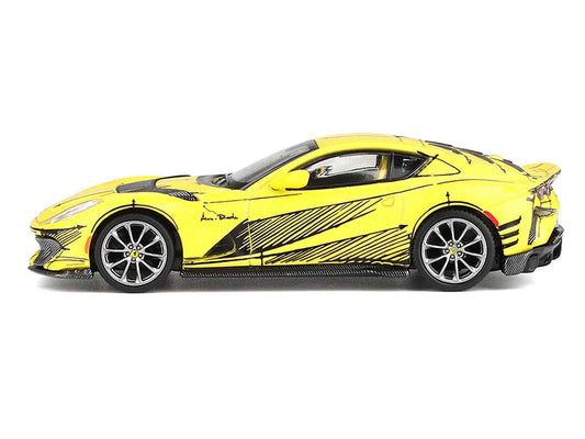 Ferrari 812 Competizione Matt Yellow with Graphics and Yellow Interior "Tailor Made" 1/64 Diecast Model Car by BBR