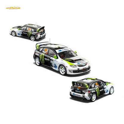 Miniature 2008 Subaru Impreza WRX STI rally car diecast model by Lot57Supplies, detailed 1:64 scale collectible.