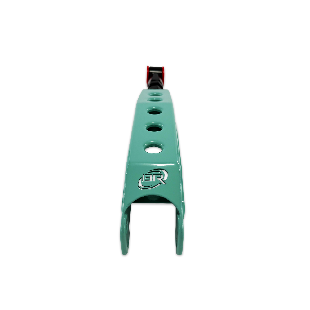 BLOX Racing rear lower control arms for 86, FR-S, BRZ, WRX, and STi suspension, shown with updated design and branding.