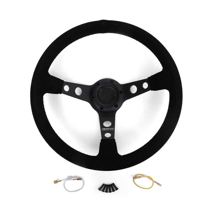 Circuit Hero 3-Spoke Suede Steering Wheel - 345mm, 70mm Dish
