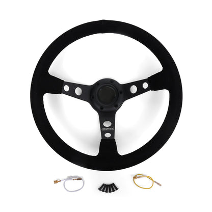 Circuit Hero 3-Spoke Suede Steering Wheel - 345mm, 70mm Dish