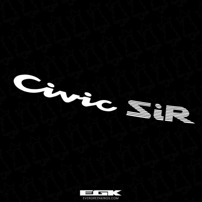Honda Civic SiR badge decal for 92-95 EG hatchback by Evergreen Kings, featuring a sleek decal design for car customization.