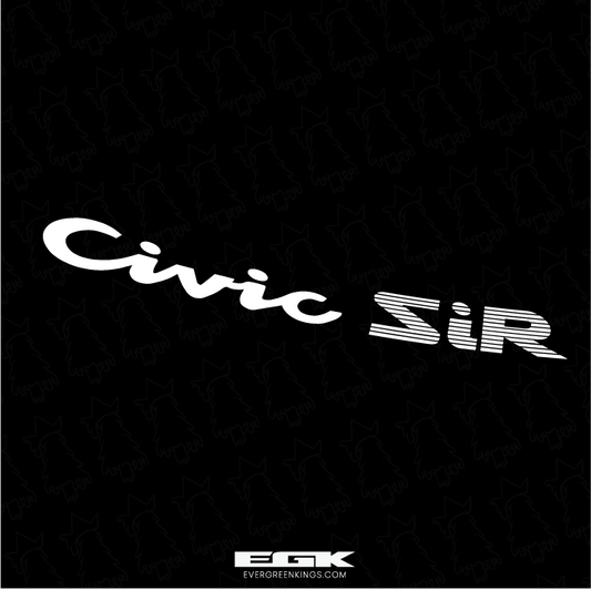 Honda Civic SiR badge decal for 92-95 EG hatchback by Evergreen Kings, featuring a sleek decal design for car customization.