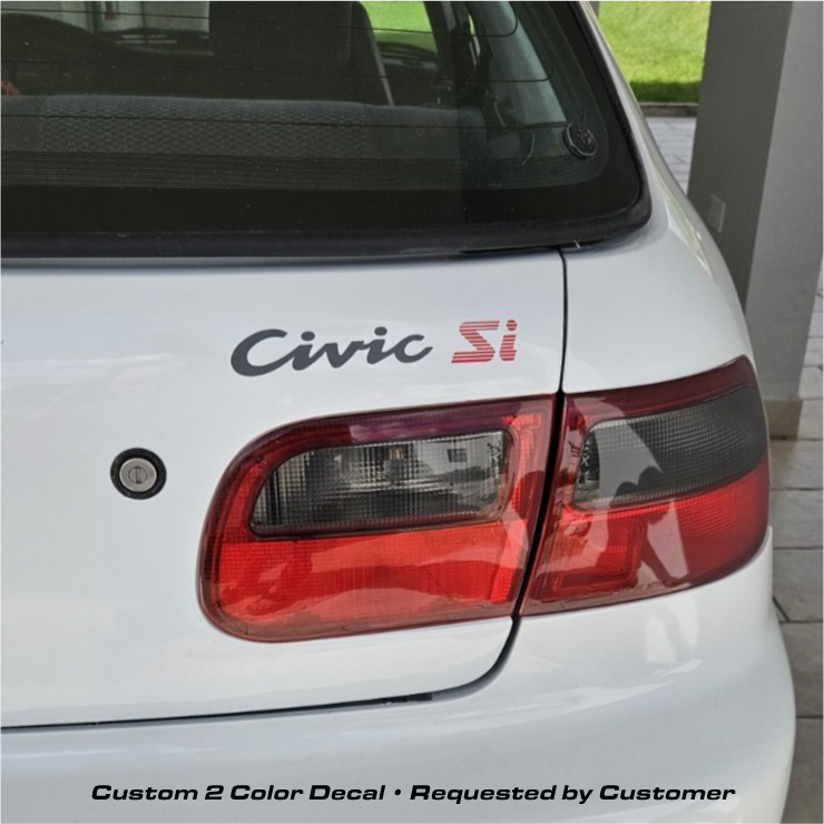 Honda Civic SI rear badge decal for 92-95 EG models by Evergreen Kings, featuring black and red design on a clear background.