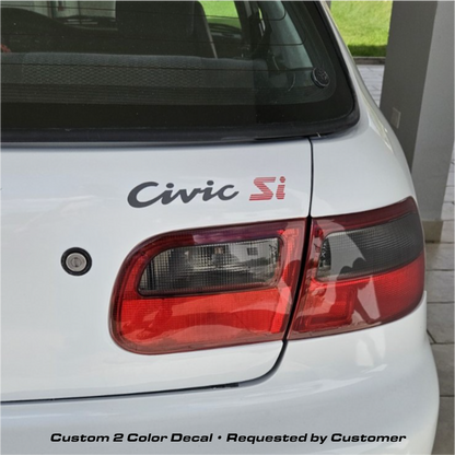 Honda Civic SI rear badge decal for 92-95 EG models by Evergreen Kings, featuring black and red design on a clear background.