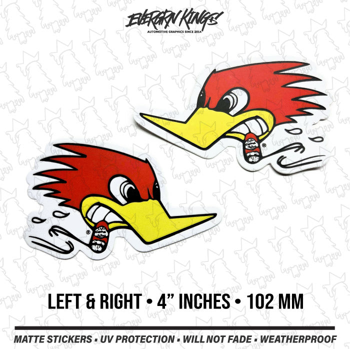 Clay Smith Cams Left & Right Sticker Set - 4 Inch Woodpecker Stickers - Evergreen Kings