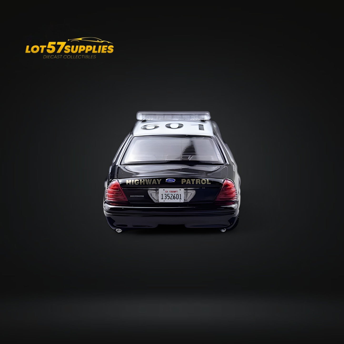 Diecast Ford Crown Victoria California State Police car in 1:64 scale by Lot57Supplies Diecast Shop, detailed police vehicle model.