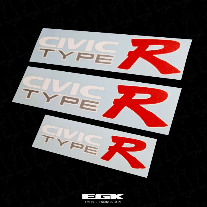 White outline decal set for Honda EK9 Civic Type R by Evergreen Kings, featuring OEM size and design details.