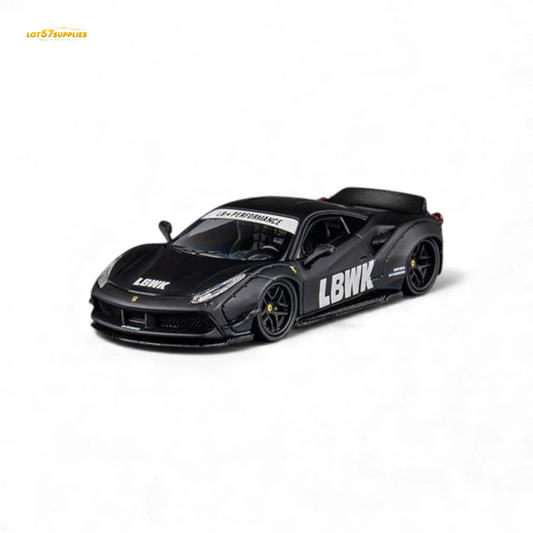 Black Ferrari 488 LB Works diecast model in 1:64 scale, detailed miniature car from Lot57Supplies Diecast Shop.