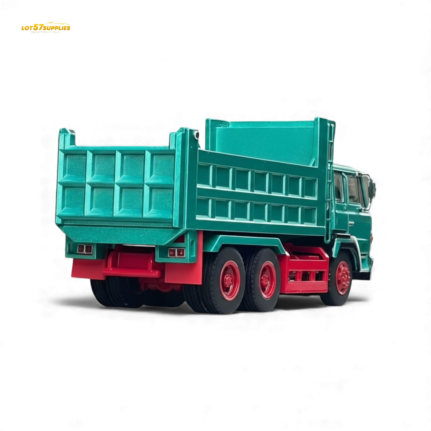 Green Hino Super Dolphin dump truck diecast model in 1:64 scale, detailed miniature vehicle by Lot57Supplies Diecast Shop.