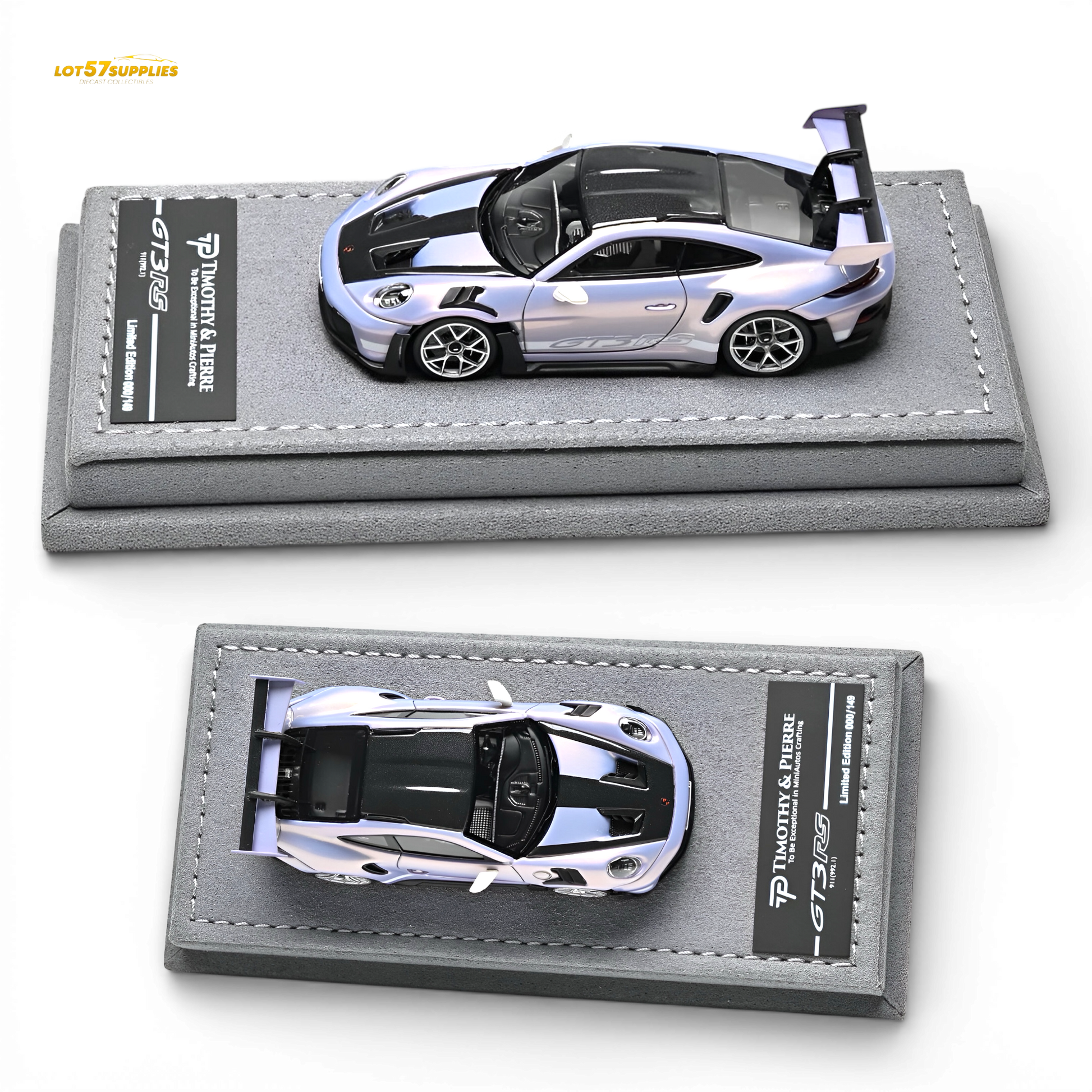 Purple Porsche 911 992 GT3 RS diecast model in 1:64 scale, detailed miniature car from Lot57Supplies Diecast Shop.