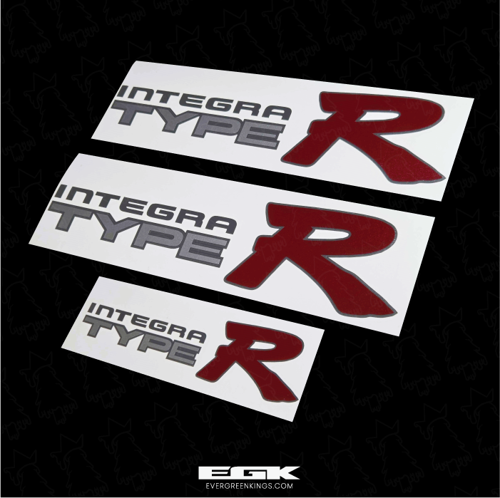 Dark gray outline decal set for DC2 Integra Type R by Evergreen Kings, featuring OEM size and detailed lettering.