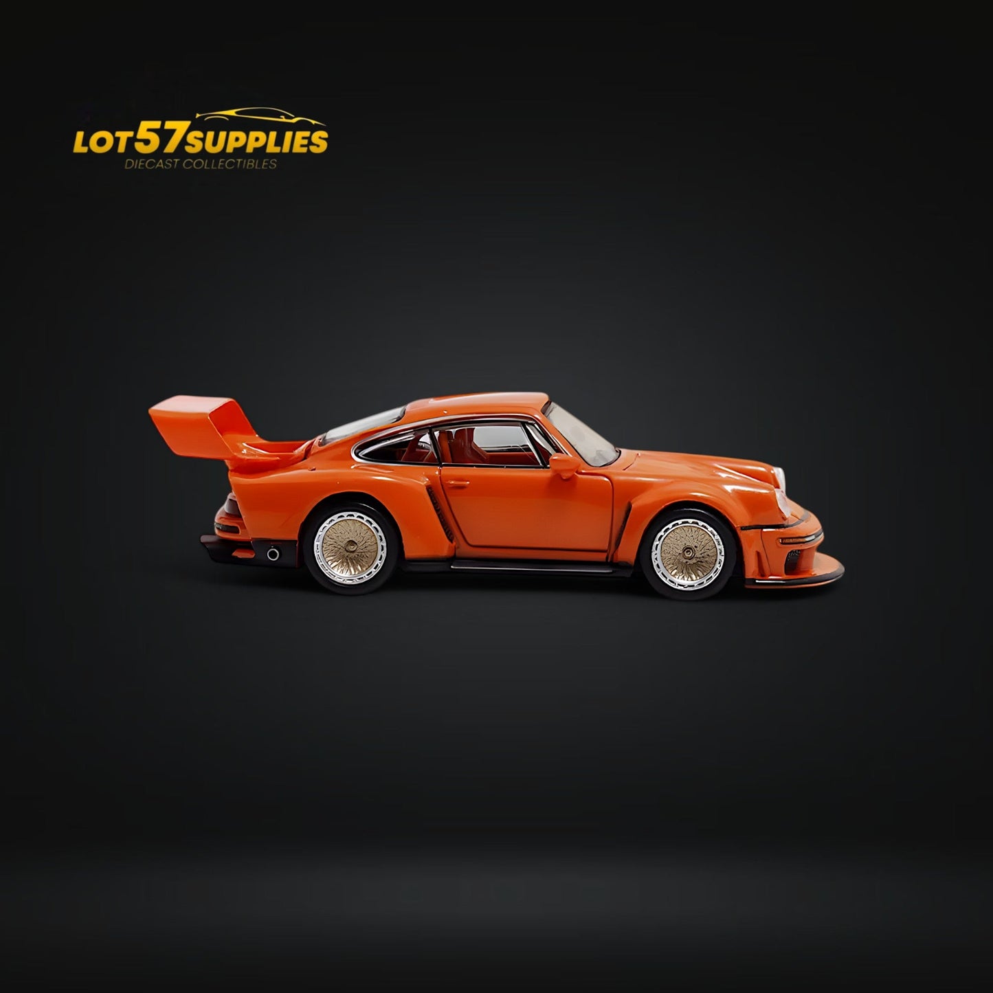 Orange Porsche Singer DLS Turbo diecast model in 1:64 scale, detailed miniature collectible by Lot57Supplies Diecast Shop.