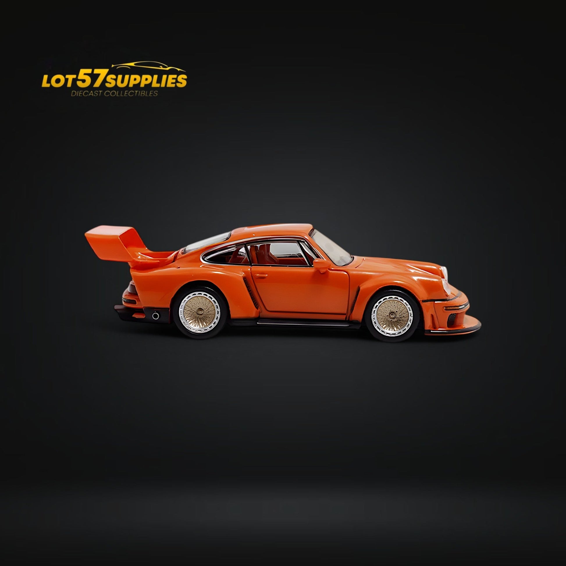 Orange Porsche Singer DLS Turbo diecast model in 1:64 scale, detailed miniature collectible by Lot57Supplies Diecast Shop.