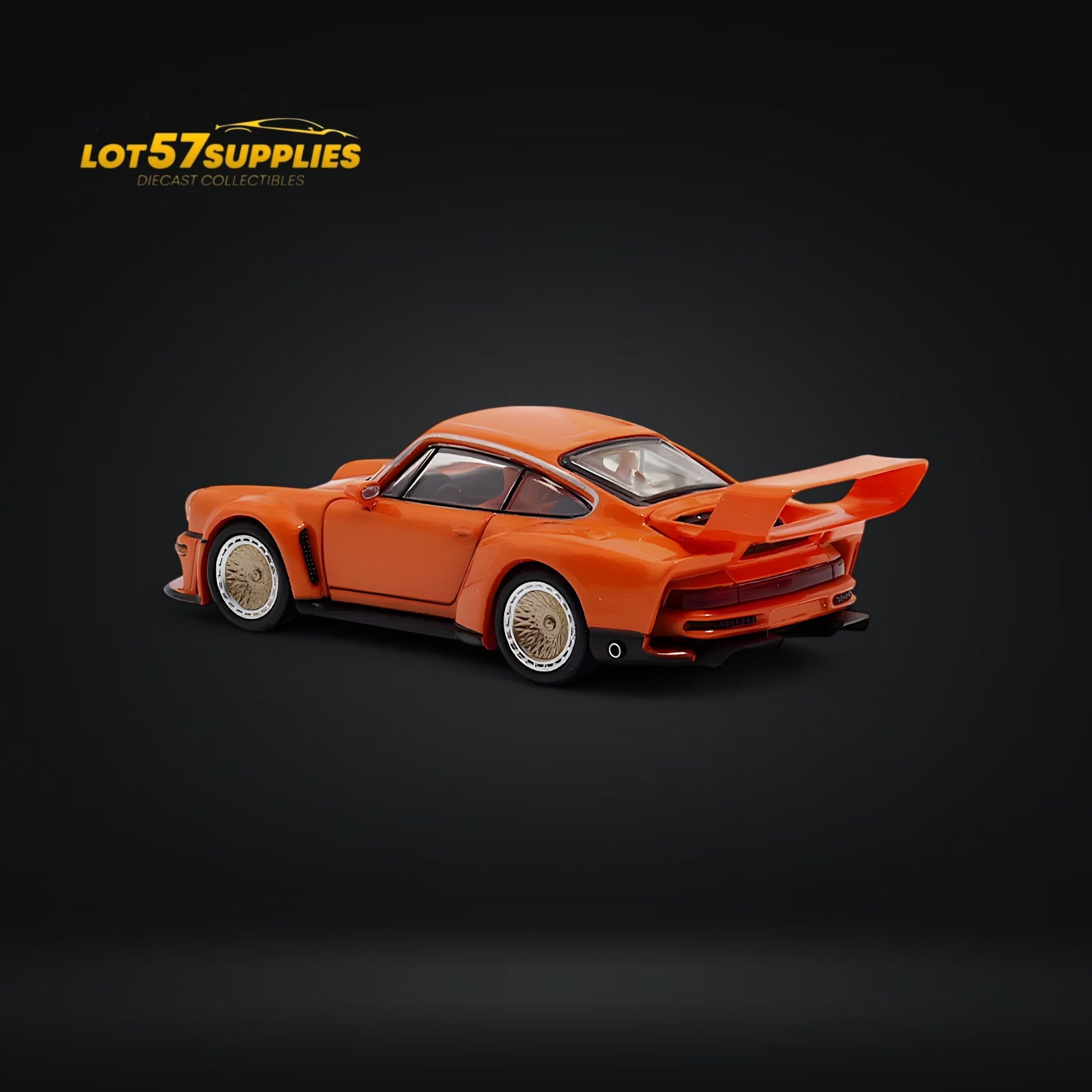 Orange Porsche Singer DLS Turbo diecast car in 1:64 scale, detailed model from Lot57Supplies Diecast Shop.