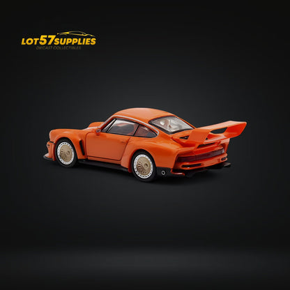 Orange Porsche Singer DLS Turbo diecast car in 1:64 scale, detailed model from Lot57Supplies Diecast Shop.