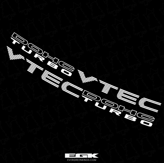 DOHC VTEC Turbo JDM decals by Evergreen Kings, red and white lettering, set of 2 stickers