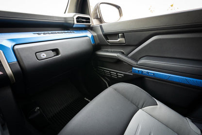 TRD door line overlays for 2024+ Toyota Tacoma interior, vinyl sticker kit by StickerFab, shown installed on vehicle door panels