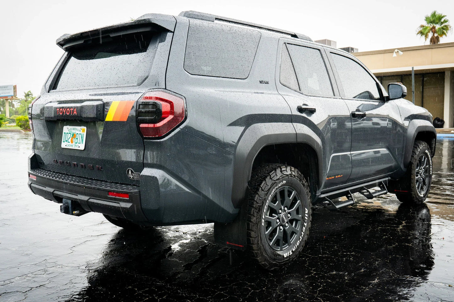 Heritage Retro TRD Style Liftgate Stripes vinyl decal on a 2025+ Toyota 4Runner exterior, featuring retro-inspired design by StickerFab.