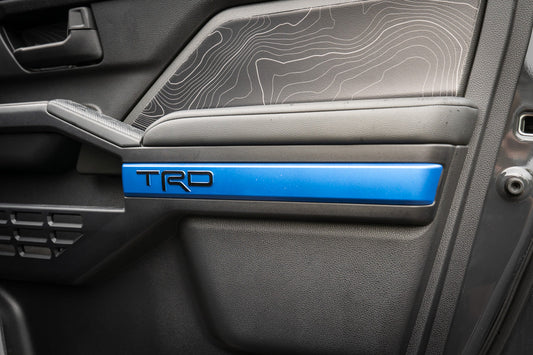 Vinyl door line overlays for 2025+ Toyota 4Runner interior, stylish StickerFab TRD interior accent decals on car doors