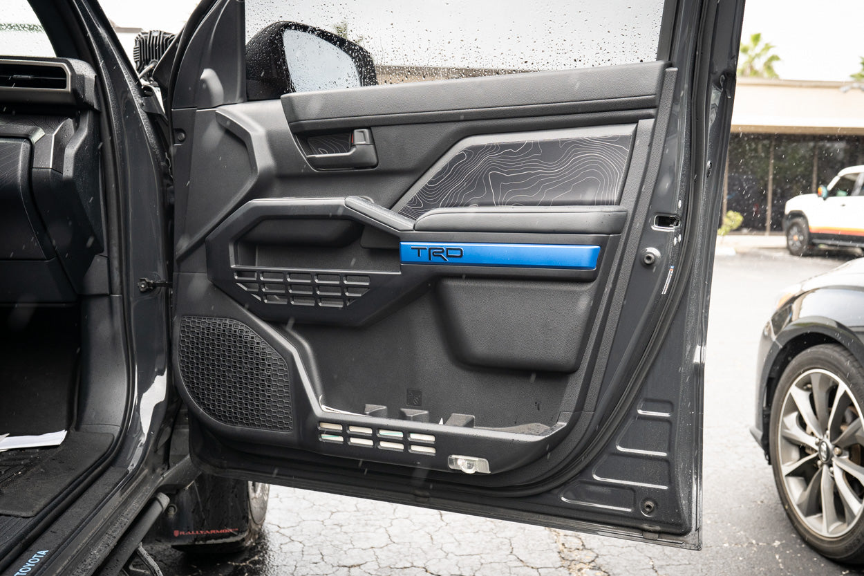 Vinyl interior door line overlays for 2025+ Toyota 4Runner by StickerFab, installed along the door panels.