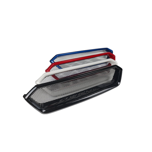 JDMuscle front bumper grille for 2018-2021 Subaru WRX/STI, CS Style V2 in paint-matched and gloss black finish, showing detailed design.