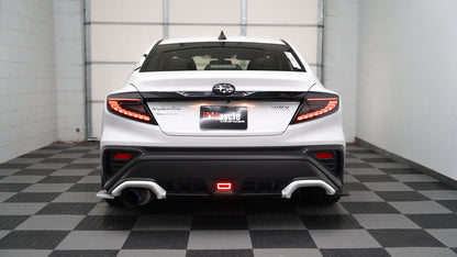 JDMuscle 22-25 WRX Doragon LED tail lights installed on a car, showcasing sleek, modern red and clear lens design.
