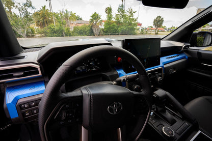 Interior vinyl 3-piece topographic map dash overlays for 2024+ Toyota Tacoma by StickerFab, showing detailed map design.