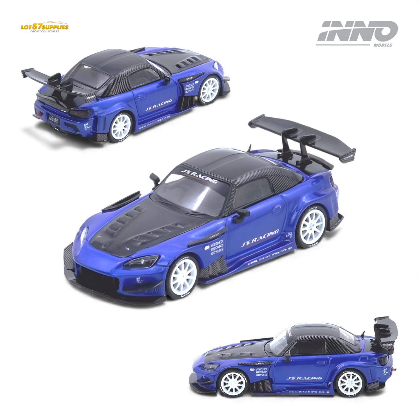 Pre-order INNO64 Honda S2000 J's Racing Blue diecast car model, detailed 1:64 scale collectible by Lot57Supplies Diecast Shop