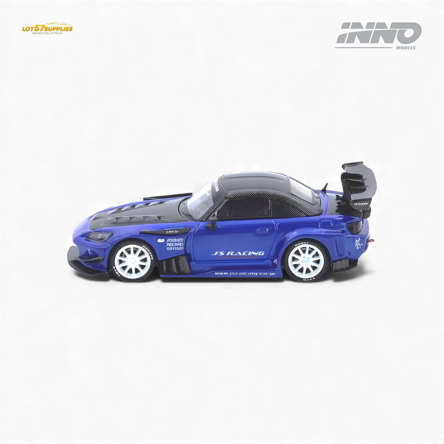 Pre-order INNO64 Honda S2000 J's Racing Blue diecast model, detailed 1:64 scale Honda car with realistic features.