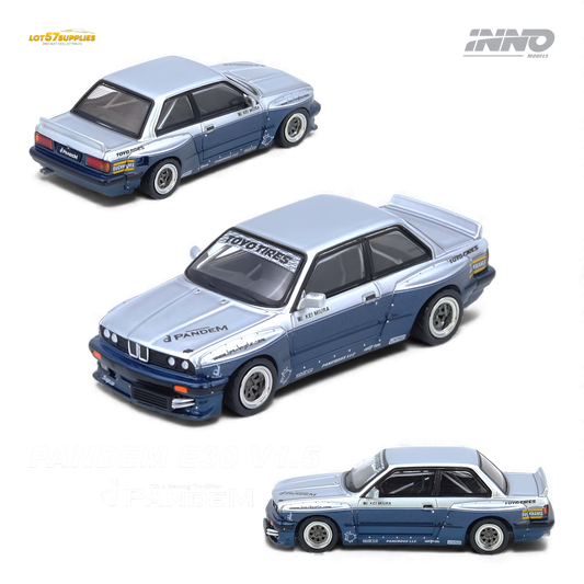 (Pre-Order) INNO64 Pandem E30 M3 Silver/Blue 1:64 - Evergreen Kings