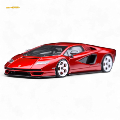 Lamborghini Fuelme Countach LPI 800-4 diecast model in Rosso Scintilla, 1:64 scale, detailed red sports car replica.