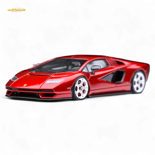 Lamborghini Fuelme Countach LPI 800-4 diecast model in Rosso Scintilla, 1:64 scale, detailed red sports car replica.