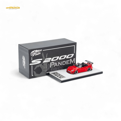Red Honda S2000 Microturbo diecast car by Pandem Rocket Bunny in 1:64 scale, detailed miniature model from Lot57Supplies Diecast Shop.