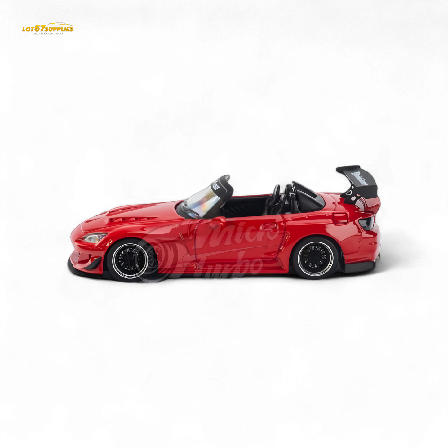 Red Honda S2000 Microturbo diecast model by Pandem Rocket Bunny, 1:64 scale, detailed miniature car.