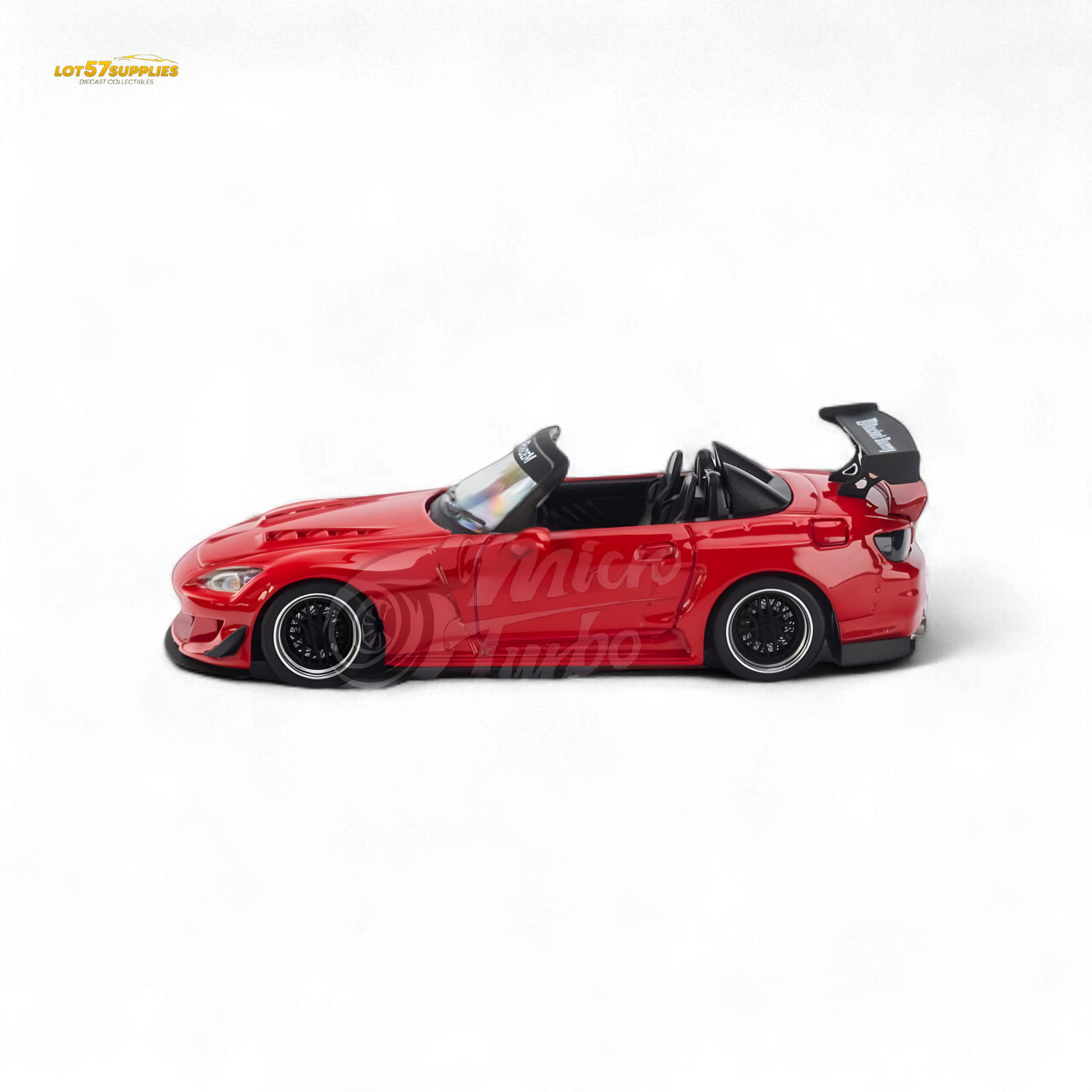 Red Honda S2000 Microturbo diecast model by Pandem Rocket Bunny, 1:64 scale, detailed miniature car.